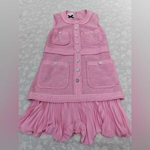 NWOT Edward Anchor Pink Sleeveless Dress with Pleated Hem, Size FR 38 = M